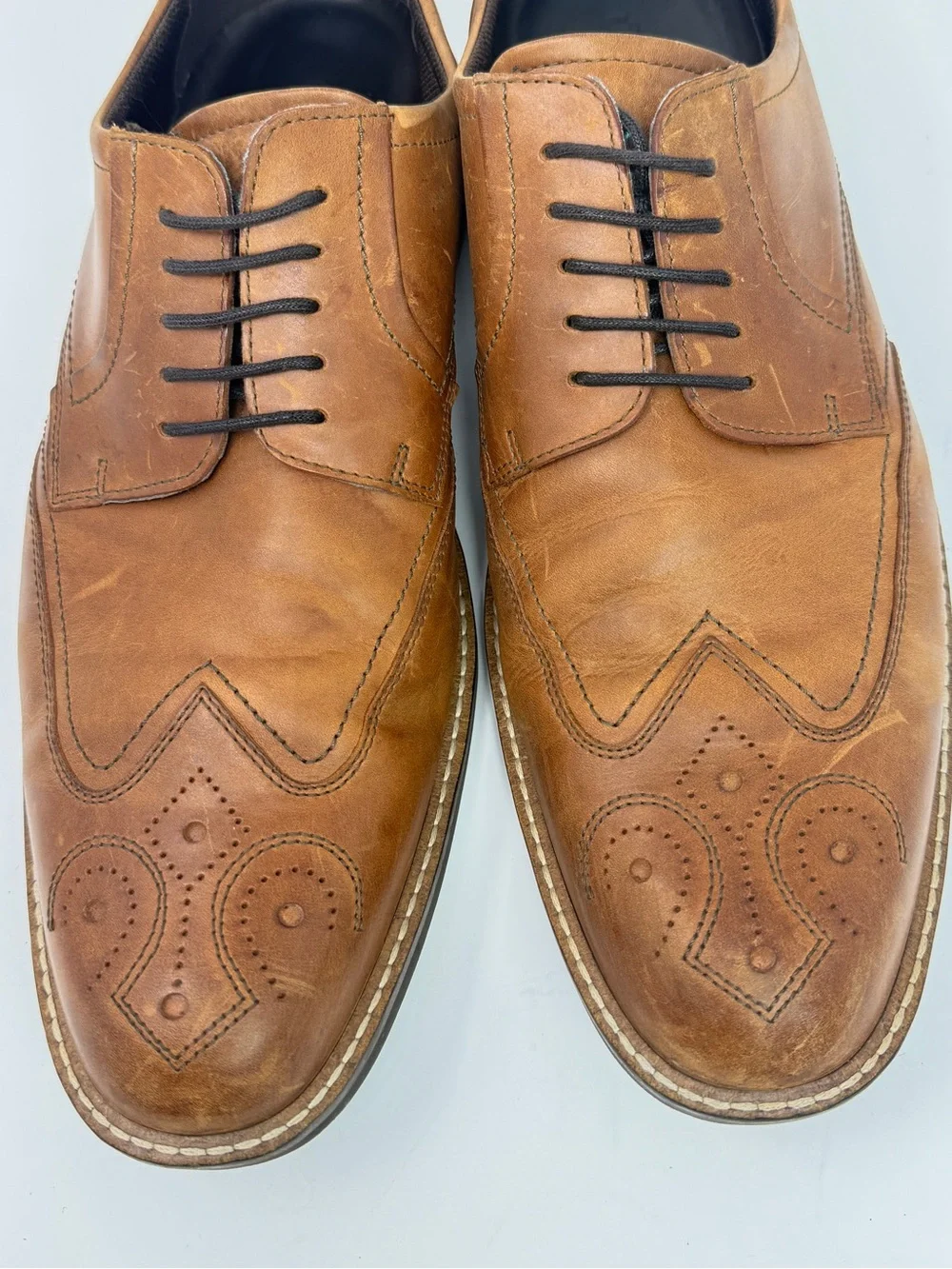 ECCO Derby Oxfords Brown Leather Wingtip Brogue Detail Dress Shoes Men's Size 45